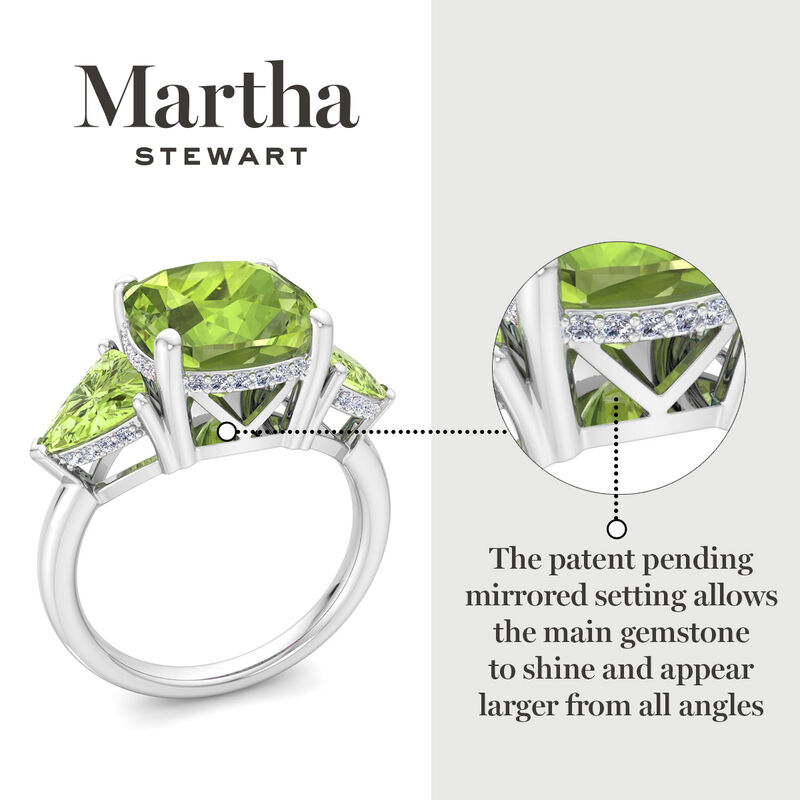 Martha Stewart 8ctw. Cushion Peridot & Lab Grown Diamond Three Stone Ring In Sterling Silver image number null